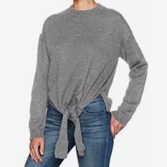 J.O.A. Sweaters - J.O.A. Gray Tie Front Crop Long Sleeve Sweater Sm